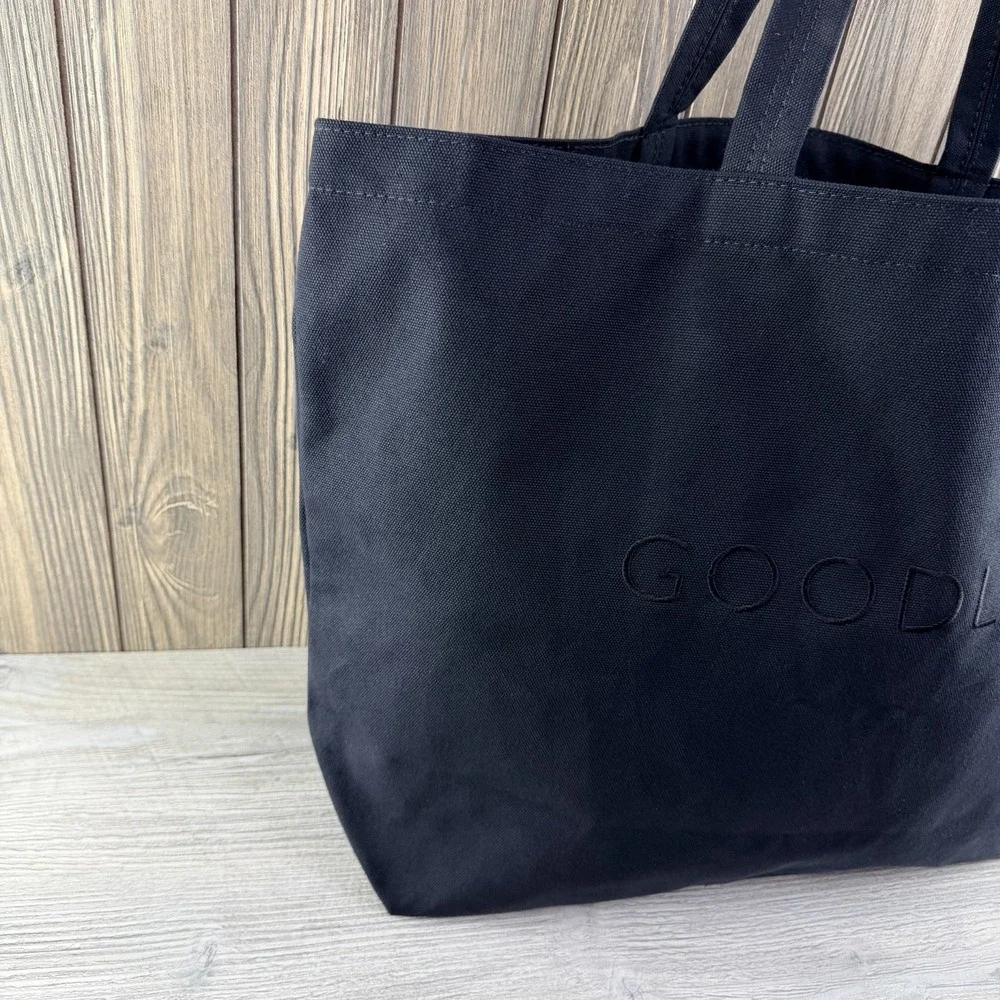 GOODLIFE Large Black Canvas Tote Bag Made in USA Logo Shoulder Shopper Pocket